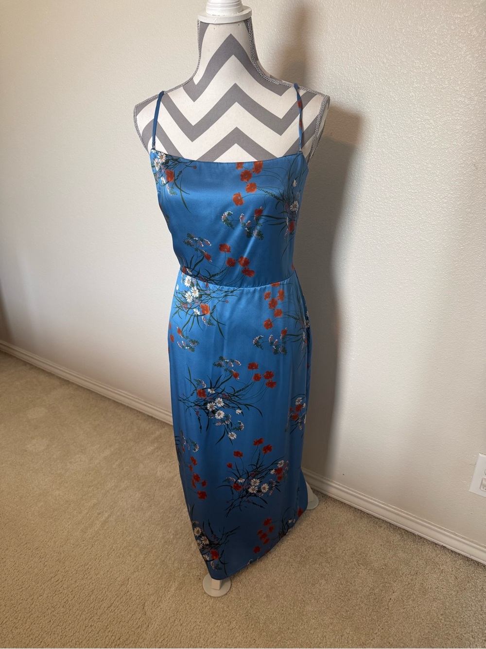 Reformation Blue Floral Silk Maxi Slip Dress